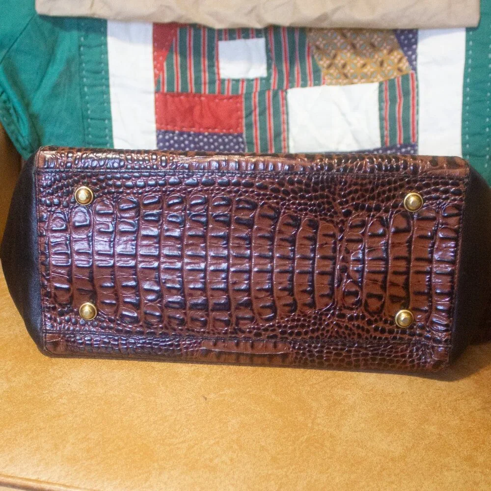 Brahmin Black and Croc Embossed Satchel Shoulder Bag Preowned